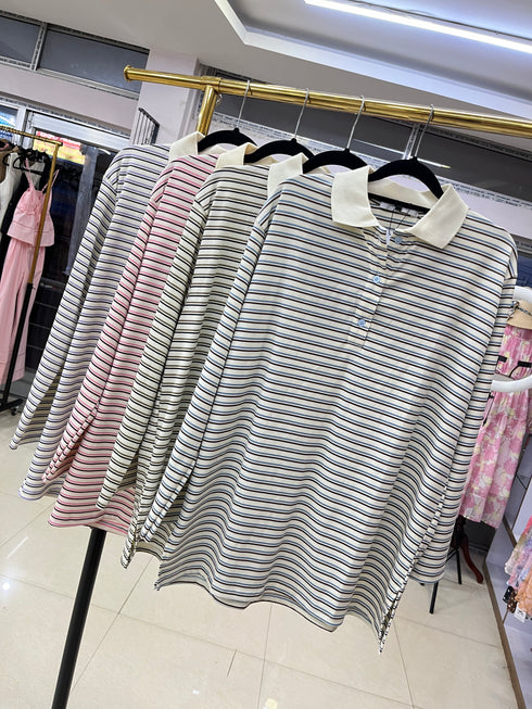 Casual Polo Collar Stripes Long Sleeves Shirt